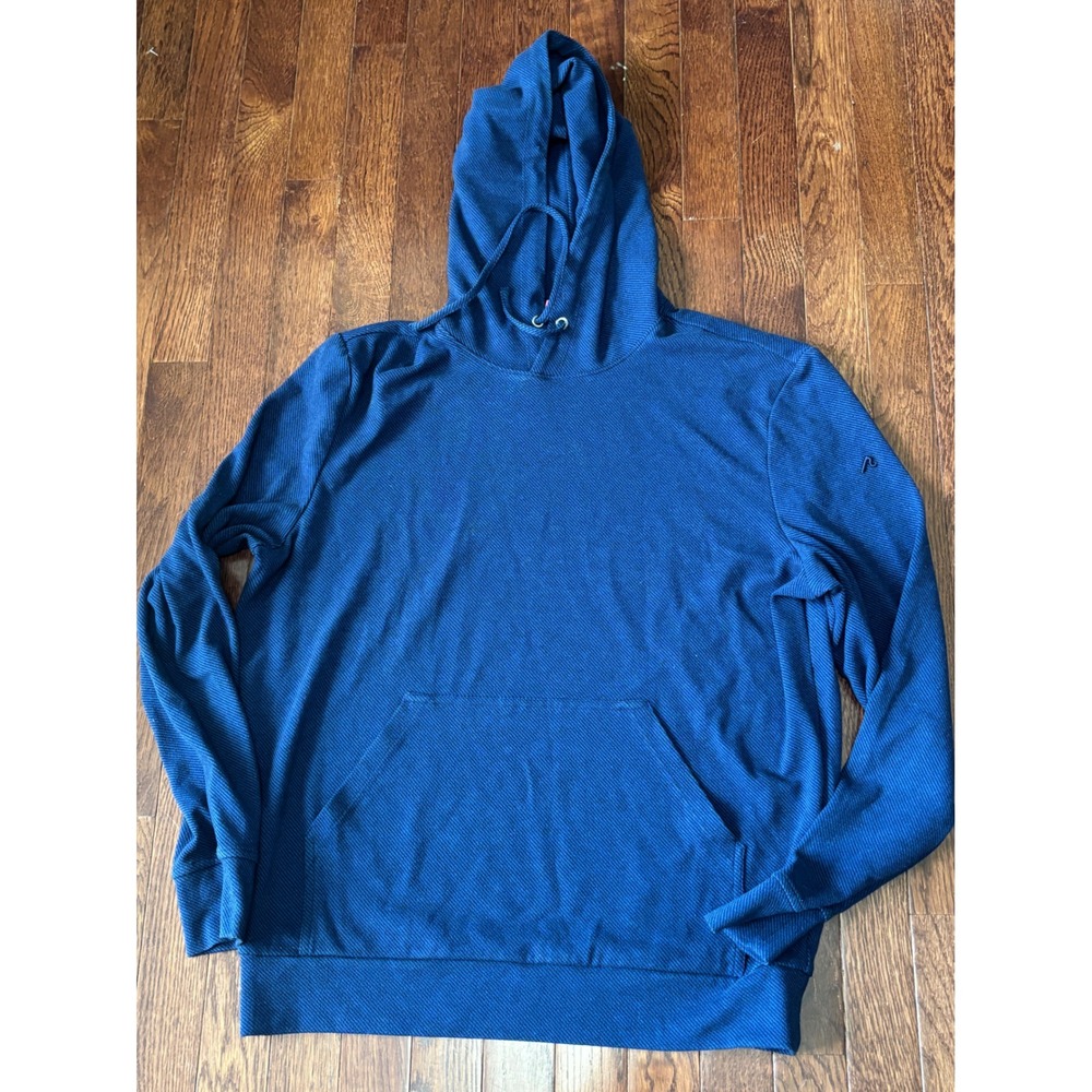 Redvanly Mens Blue Diagonal Ribbed Performance Hoodie Pullover Small Long Sleeve